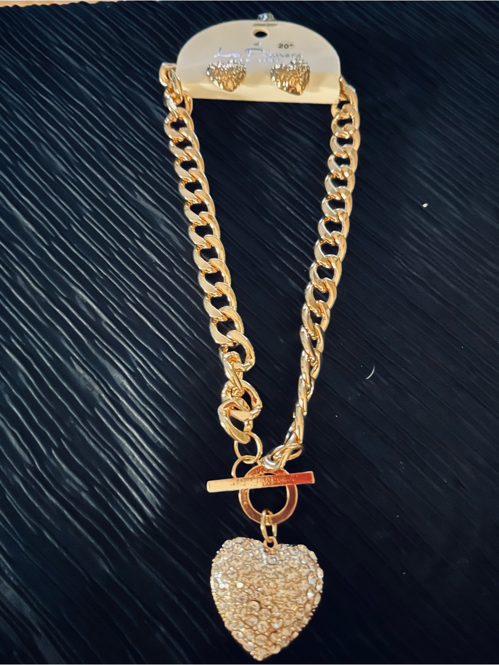 Gold Heart Pendant Chain Necklace and Stud Earrings Set beautiful